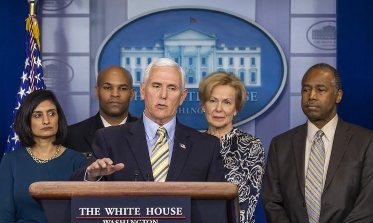 Phó tổng thống Mỹ Mike Pence phát biểu tại cuộc họp ở Nhà Trắng, Washington, hôm 14/3. Ảnh: AFP.